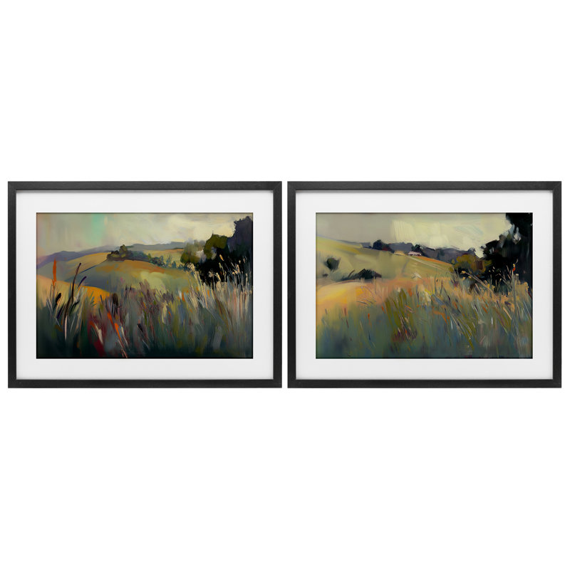 Ensemble de 2 impressions encadrées sous verre Tranquil Plains Hillside, design par Elara Yasna, H 14 po x l 20 po