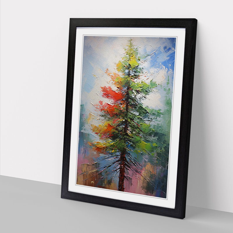 Pine Tree Action Painting No.2 Framed Print, 64cm H x 46cm W x 2cm D, Black Framed