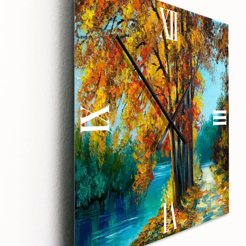 Horloge murale Trees in Warm Autumn by River, Petit