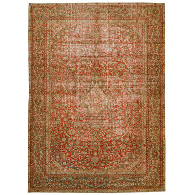 Tapis unique rouge / beige 8 pi 6 po x 11 pi 5 po années 1990