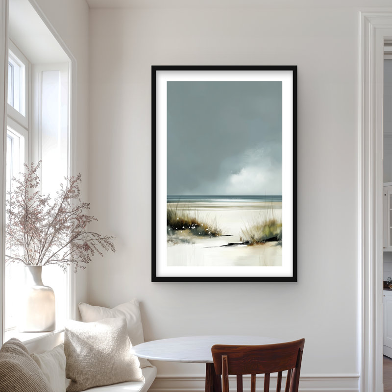 Cloudy Beach Framed Matted Print | Coastal Gray Home Decor