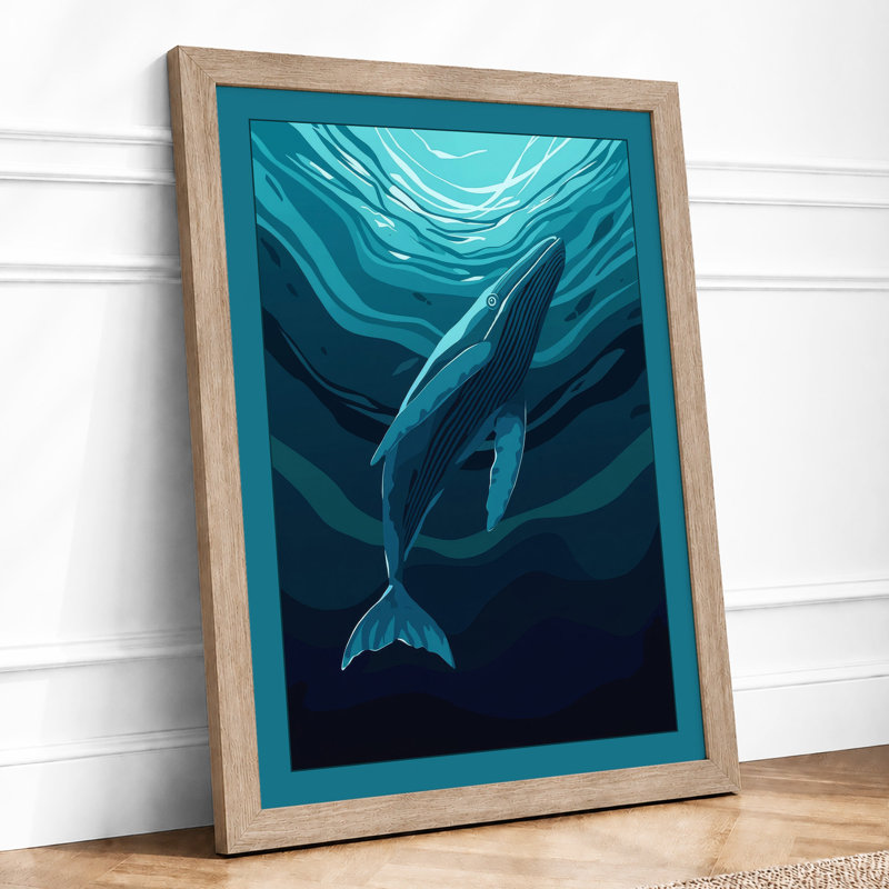 Whale Rising Coastal - Framed Print, A4 - 29.7 x 21.0 cm, Oak