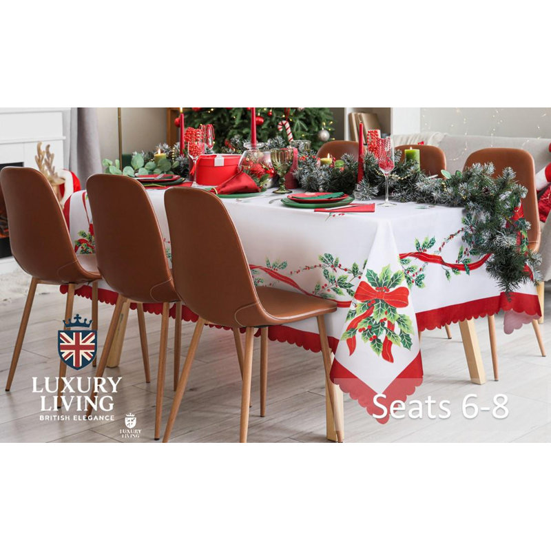 Large Christmas Tablecloth with Ribbons & Holly Print