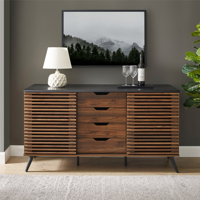Buffet à portes coulissantes Contemporary , Ébène / noyer foncé