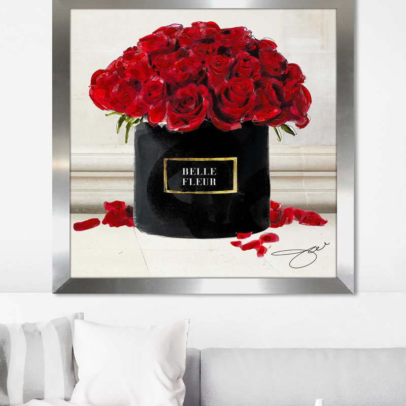 «Belle Fleur Red Roses (Square)» par By Jodi - impression, Encadrement argenté, H 25,5 po x l 25,5 po x P 1 po