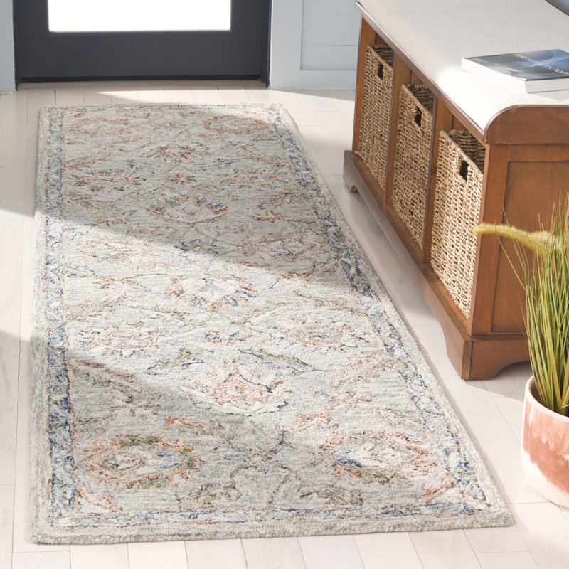 Tapis oriental gris / rouille en laine / coton touffeté à la main Georgiana, Tapis de couloir 2 pi 3 po x 8 pi
