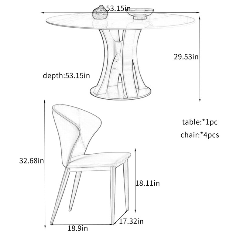 Simple Rectangular Rock Plate Dining Table Sets., 29.53"H x 53.15"L x 53.15"W