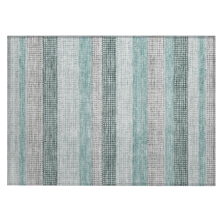 Machine Washable Indoor/Outdoor Xhevrie Teal Rug