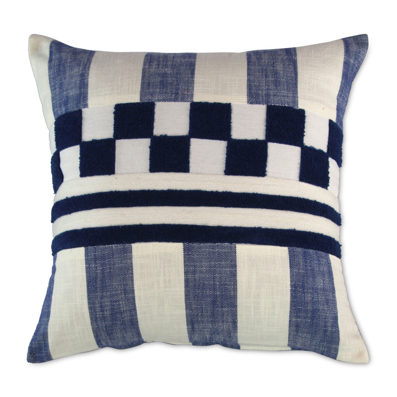 Checks and Stripes Throw Pillow, Navy/White