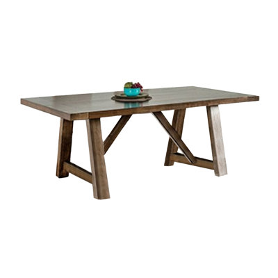 Table de salle à manger Jule, plateau rectangulaire de 76 pouces, base à tréteaux, bois massif brun