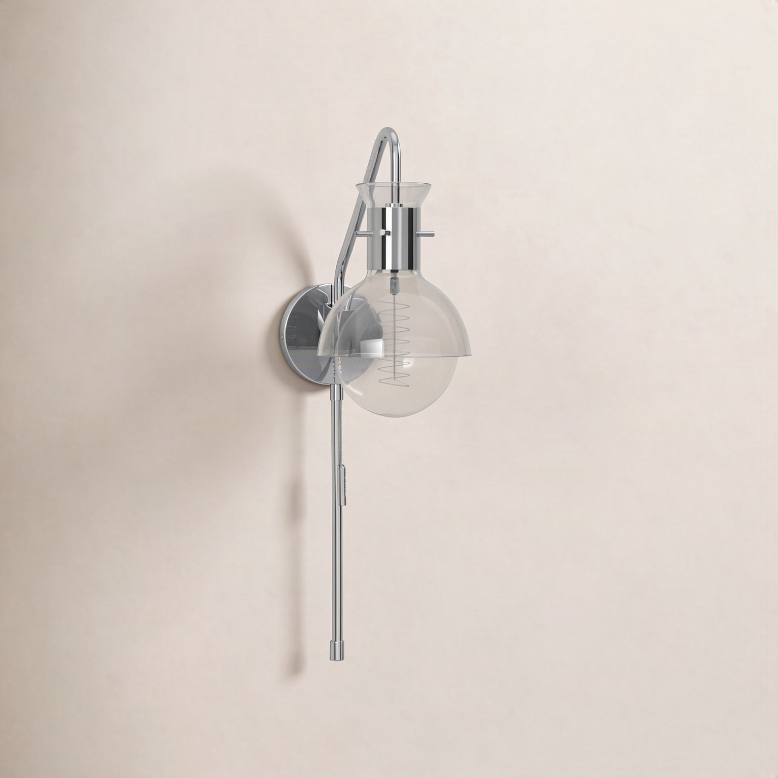 Luke Single Light Glass Dimmable Armed Sconce, Polished Nickel