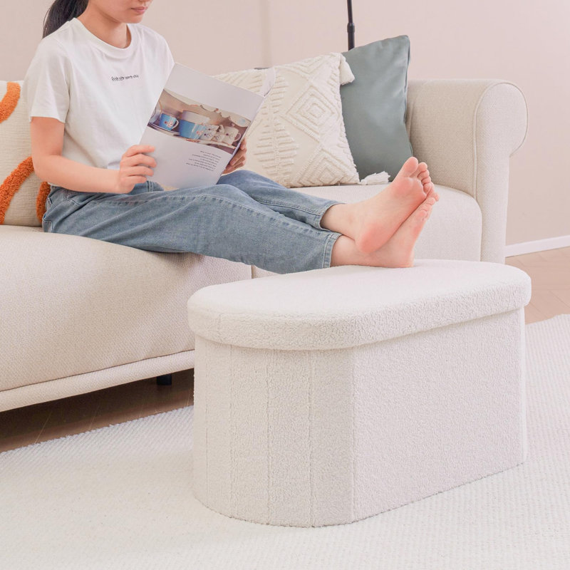 Repose-pieds avec rangement pour le salon, repose-pieds pliant avec repose-pieds Sherpa, banc de chambre pliable 30 pouces blanc