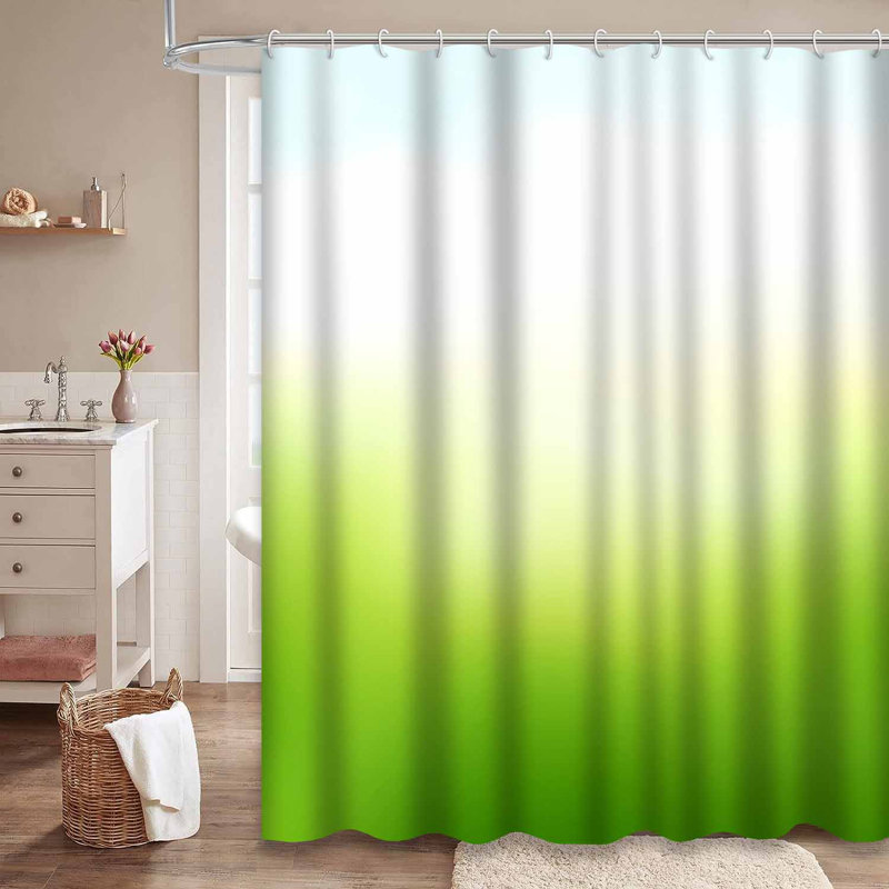 Rideau de douche vert / blanc / bleu clair avec 12 crochets, L 72 po x l 72 po