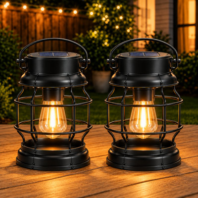 Solar Powered Outdoor Hanging Lantern with Warm White LED Light, Vintage Metal Decorative Lantern for Patio, Garden, Porch and Camping