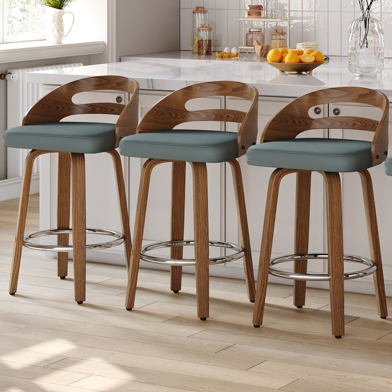 Mahtab Swivel Upholstered Counter Stool, Orange, Counter Stool (64cm Seat Height)