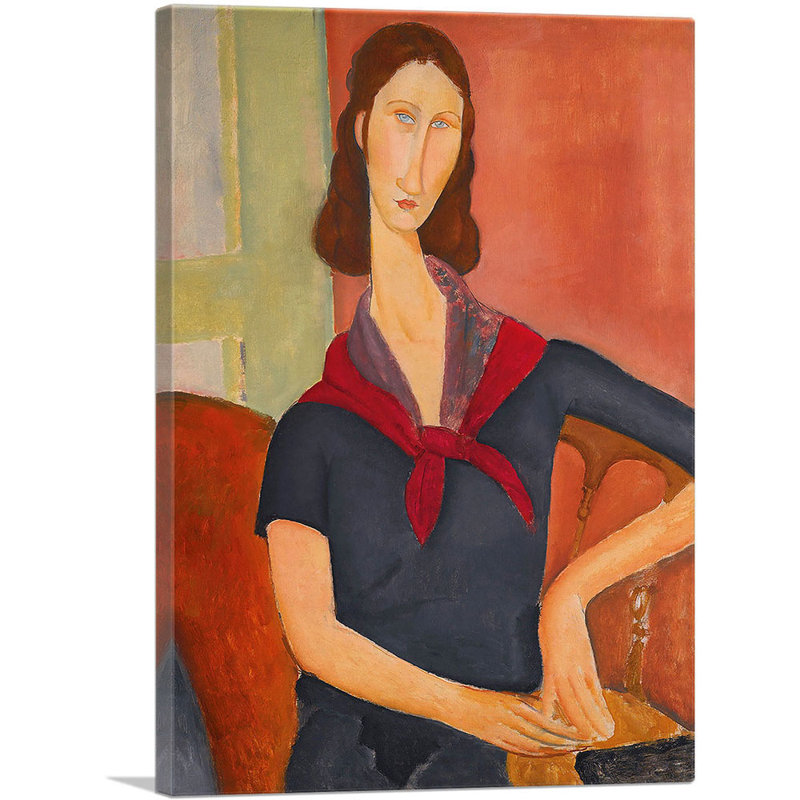«Young Woman with Scarf 1919» par Amedeo Modigliani, reproduction d'art sur toile tendue, H 18 po x l 12 po x 1,5 po