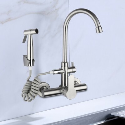 360Â° Swivel Wall Mount Kitchen Faucet Modern Stainless Steel 2 Holes Sink Tap With Bidet -  CNCEST, FB-HJCXX-488