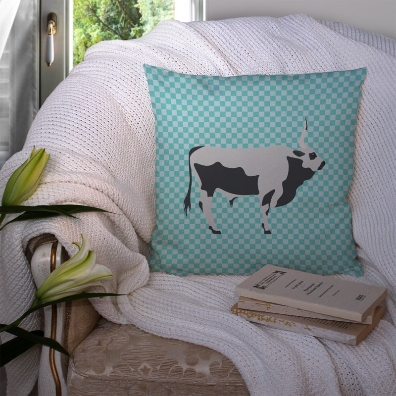 Coussin décoratif d’extérieur à carreaux de vache, 14 po x 14 po, Bleu