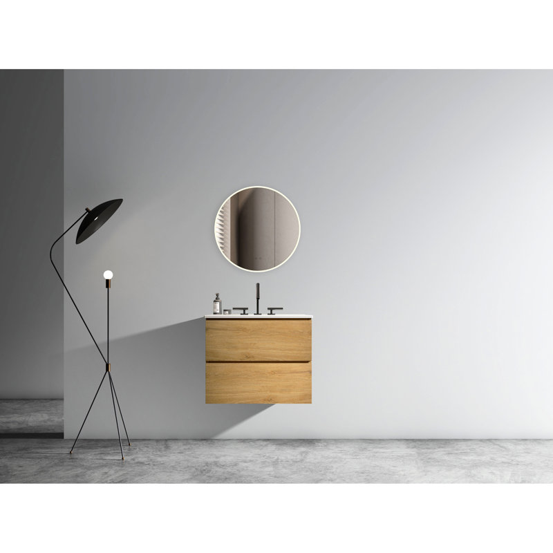Natural Oak Bathroom Vanity 24" - Ceramic Sink, Silent Drawer Interior Anomaly, Oak, 24"