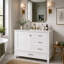 Meuble-lavabo autoportant blanc de 91 cm (36 po) avec lavabo en céramique, structure en bois massif, portes et tiroirs à fermeture amortie, meuble-lavabo de style transitionnel pour salle de bain-133898975