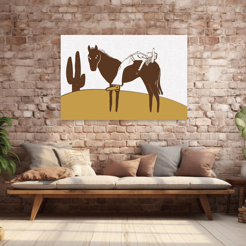 Day of rest COW GIRL Contemporary Cow Horse Wall Art Print 1 Piece Wrapped Canvas Wall Art, 152.4cm H x 101.6cm W