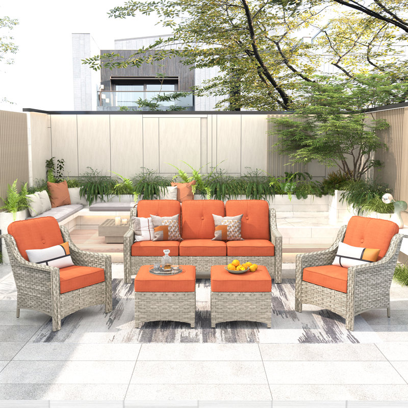 Luebbert 5 - Person Patio Conversation Set with Cushions, Orange, No
