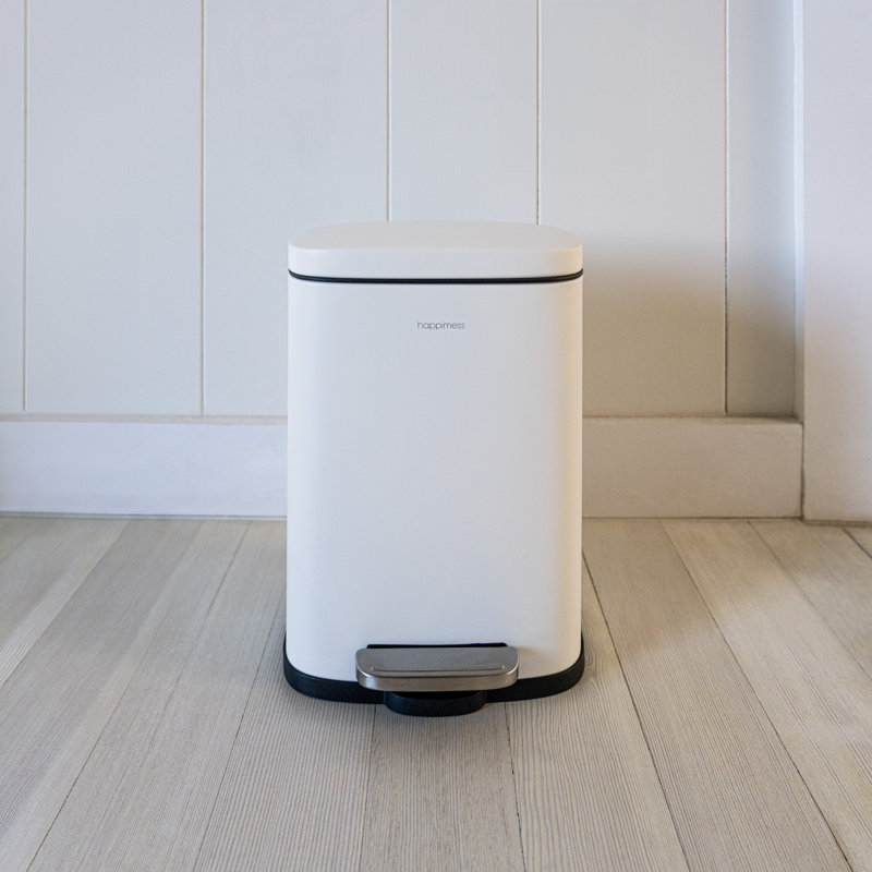 White Stainless Steel 13-Gallon Trash Can with Pedal and Mini Bin
