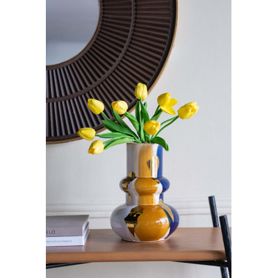 Vase en céramique 7,3 x 7,3 x 9,8 po avec finition multicolore abstraite