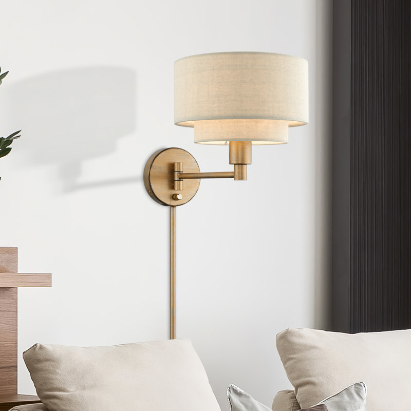 Swing Arm Sconce, Antique Gold Leaf, Cream