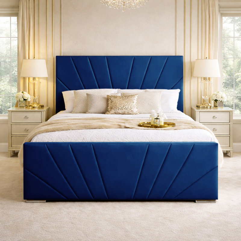 Upholstered Velvet Bed, Double (4'6), Marine