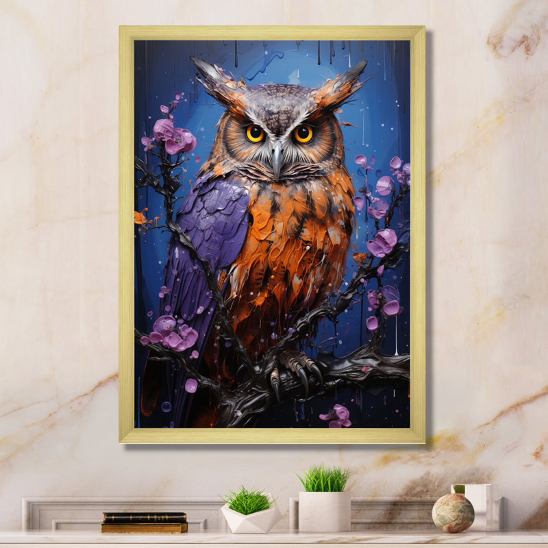 Purple Animal Amethyst Owl Drips - Animals Wall Art Prints, H 20 po x l 12 po x P 1 po, Encadrement doré