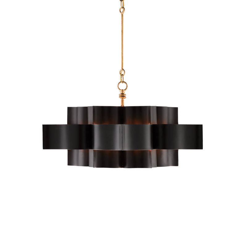 Grand Lotus 6 - Light Chandelier, Satin Black/Contemporary Gold Leaf