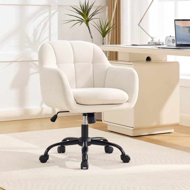 Swivel  Office Chair With Adjustable Height And Backrest, Chenille Beige