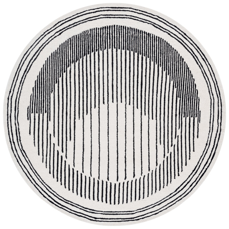 Kyndahl 680 Hand Tufted Wool/Cotton Abstract Indoor Use Only Rug in Ivory/Black, Round 6'