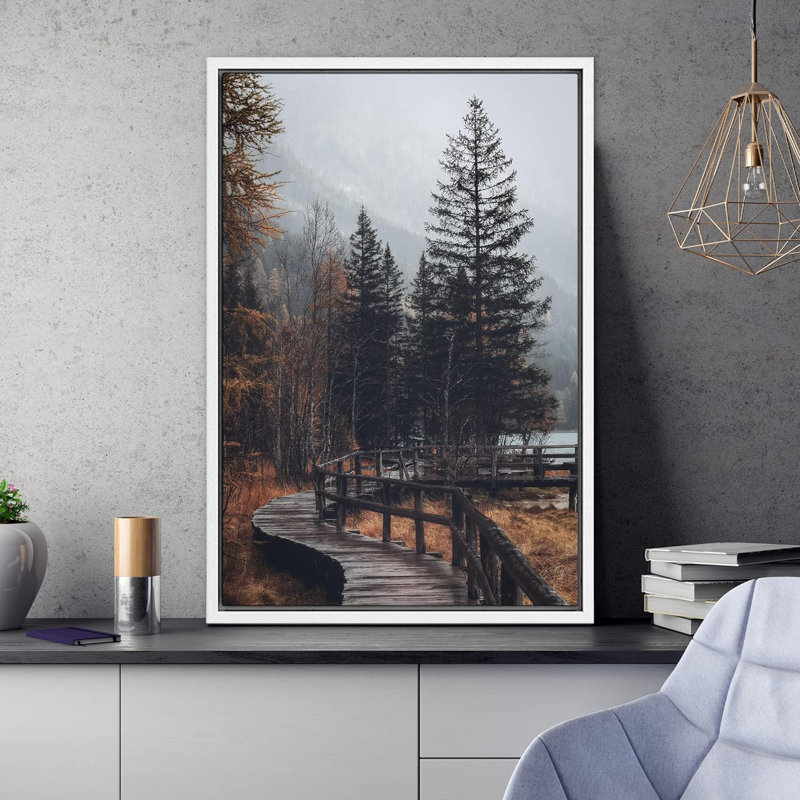 Automne Automne «Autumn Dramatic Forest Landscape» sur, H 24 po x l 16 po, Cadre flottant blanc