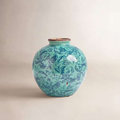 Dolohov Round Terracotta Vase with Transferware Pattern