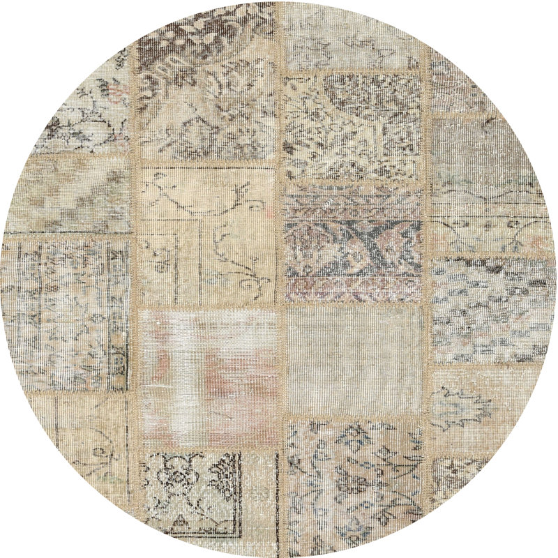 Tapis beige contemporain, Rond 5 pi