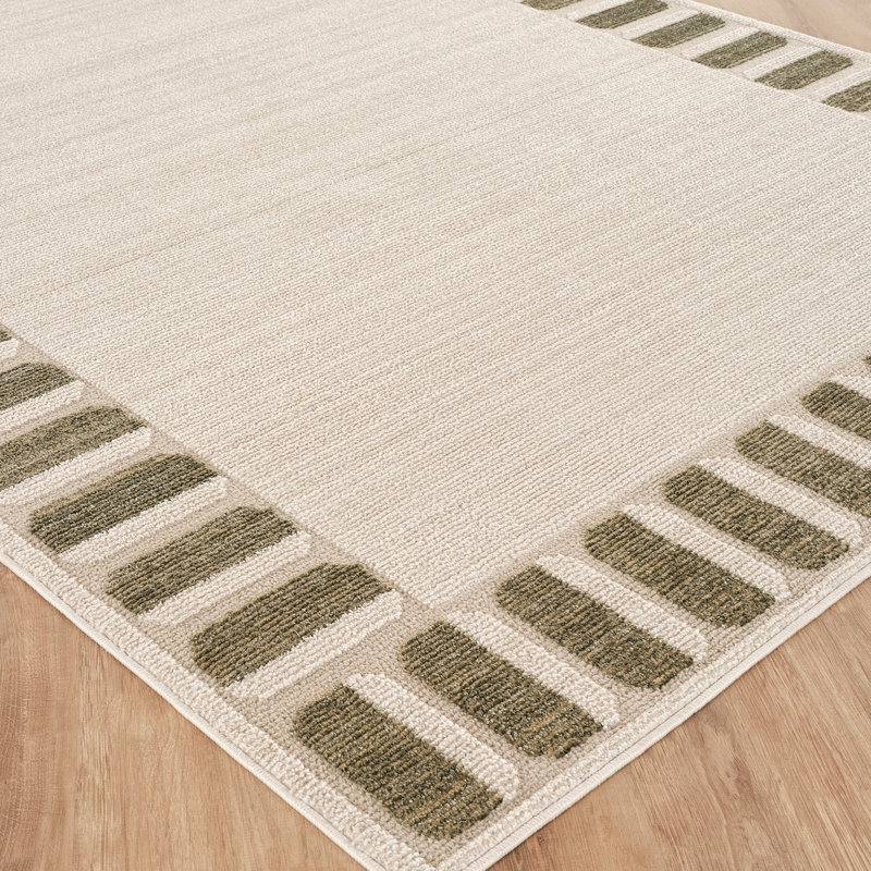Fifth Avenue Deco Border Rug, Off-White,Beige,Olive,Mustard,Medium Gray, Rectangle 200 x 275 cm