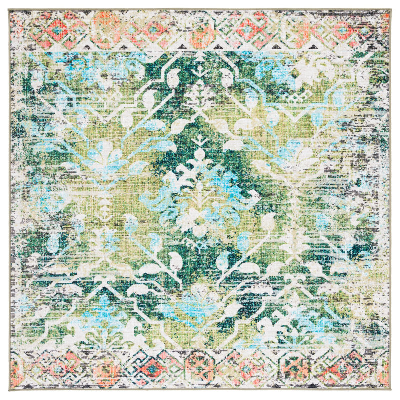 Tapis floral lavable à la machine Gurgen Riviera Performance, Carré 6 pi 7 po