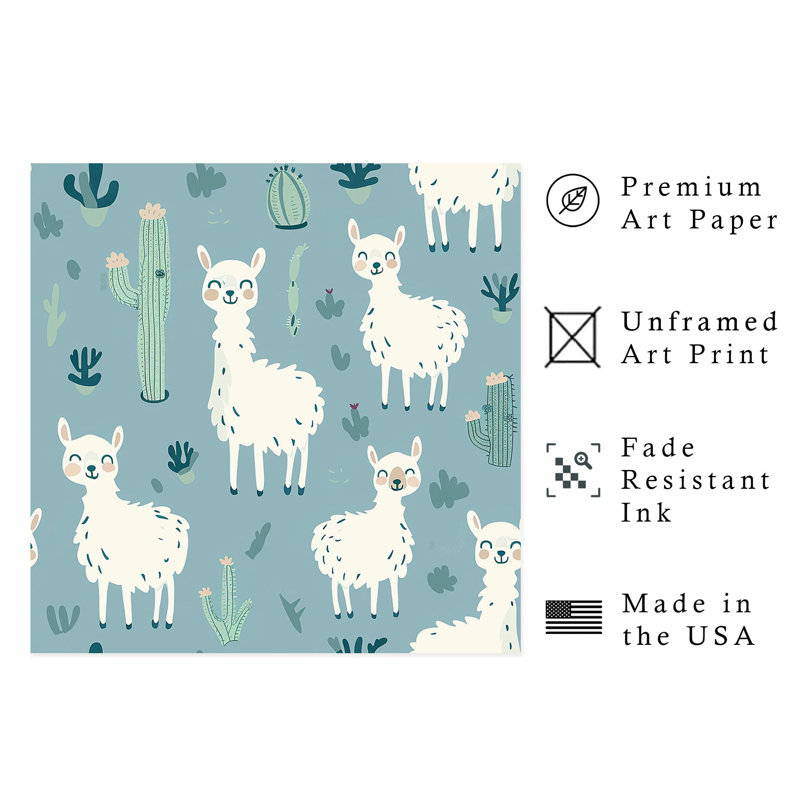Animals Llama Pattern I Modern Unframed Art Print, 18" H x 18" W