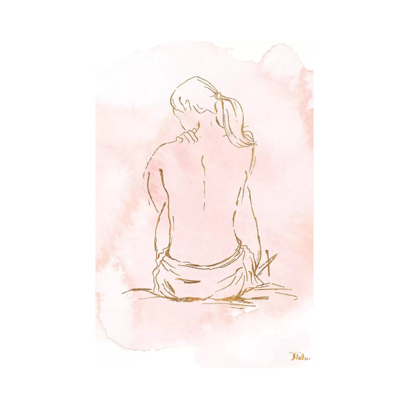 «Nude on Pink II» par Patricia Pinto - peinture sur toile tendue, H 40 po x l 26 po x P 1,5 po