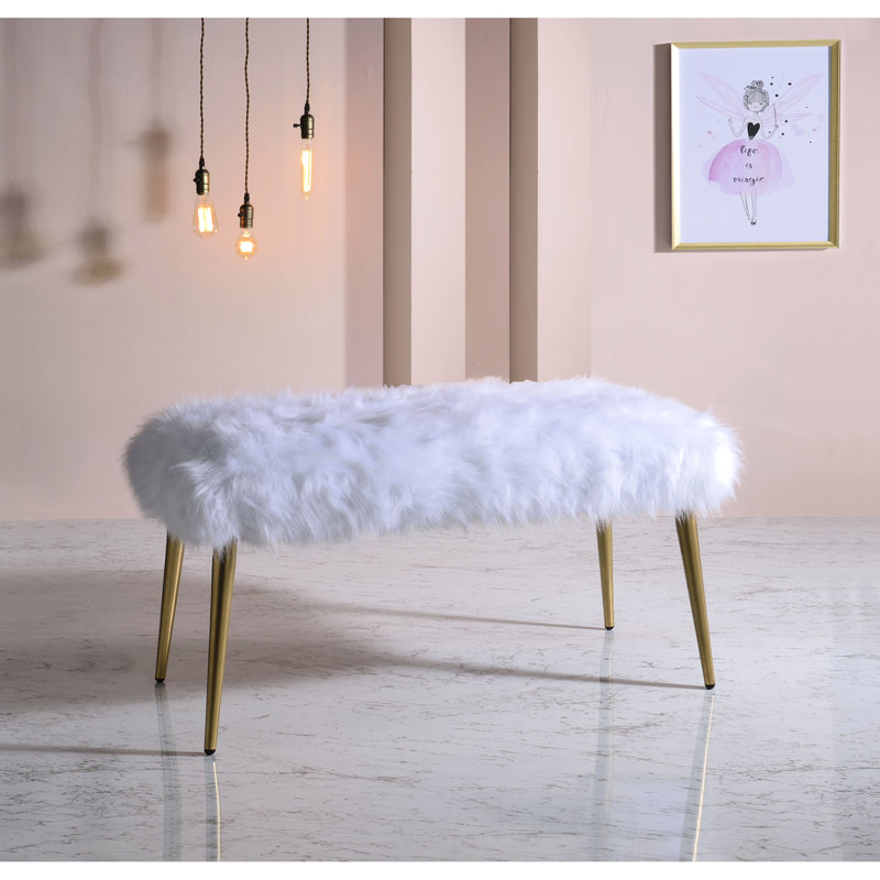Banc rembourré en fausse fourrure blanche
