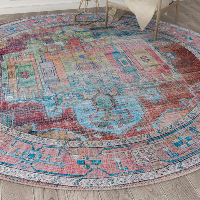Engle Oriental Beige/Pink/Blue Area Rug