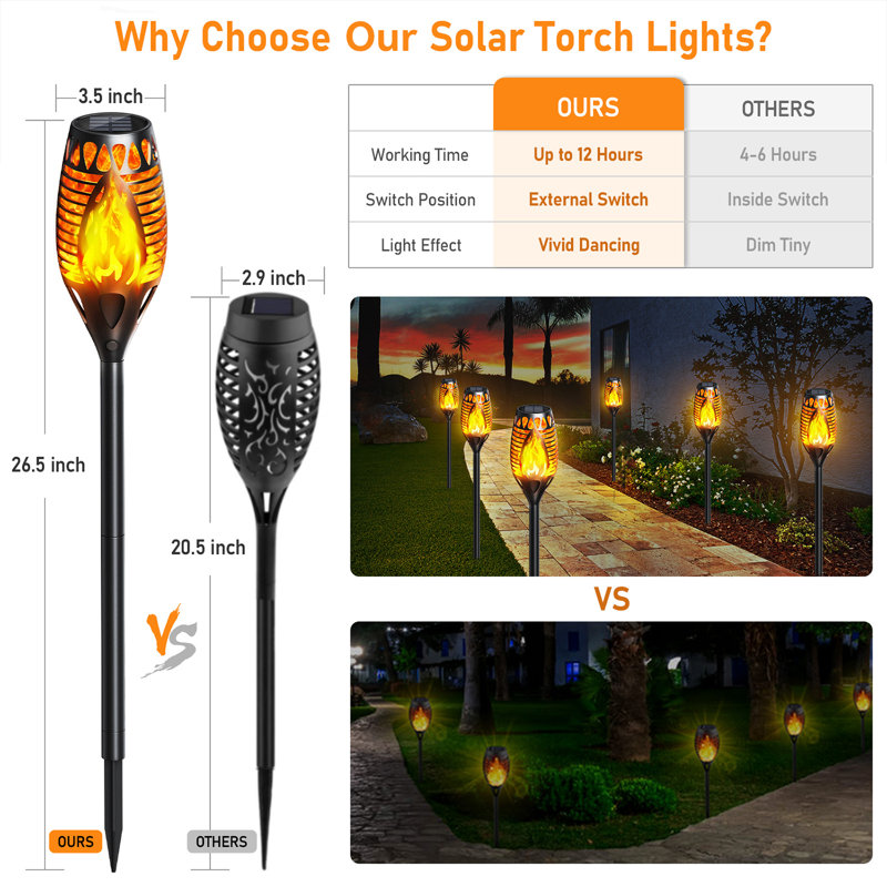 Upgraded Larger Solar Lights Outdoor, Solar Torch Light With Flickering Flame, Auto On/off Solar Garden Lights, Flame Torches For Outside Patio Pathway Yard Decorations
