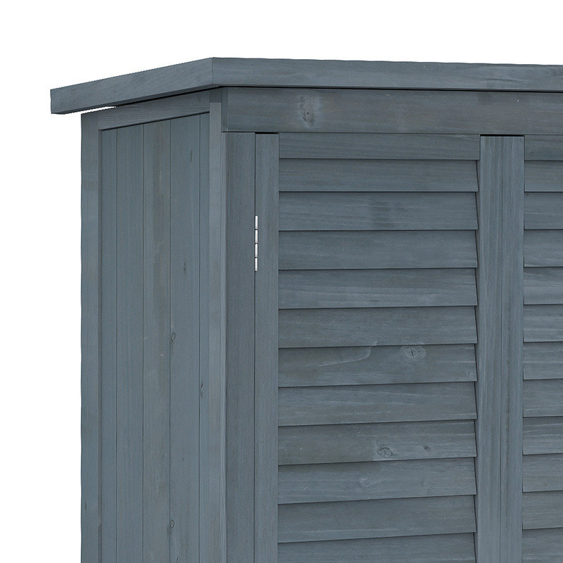 160cm Grey Wooden Garden Shed with 3 Shelves (20kg Each) – Lightweight Fir Wood Outdoor Tool Cabinet, Shutter Doors & Asphalt Roof, 87cm Wide