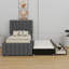 Lit simple avec lit gigogne escamotable et 3 tiroirs de rangement en dessous, lit plateforme simple tapissier en lin-1502942659