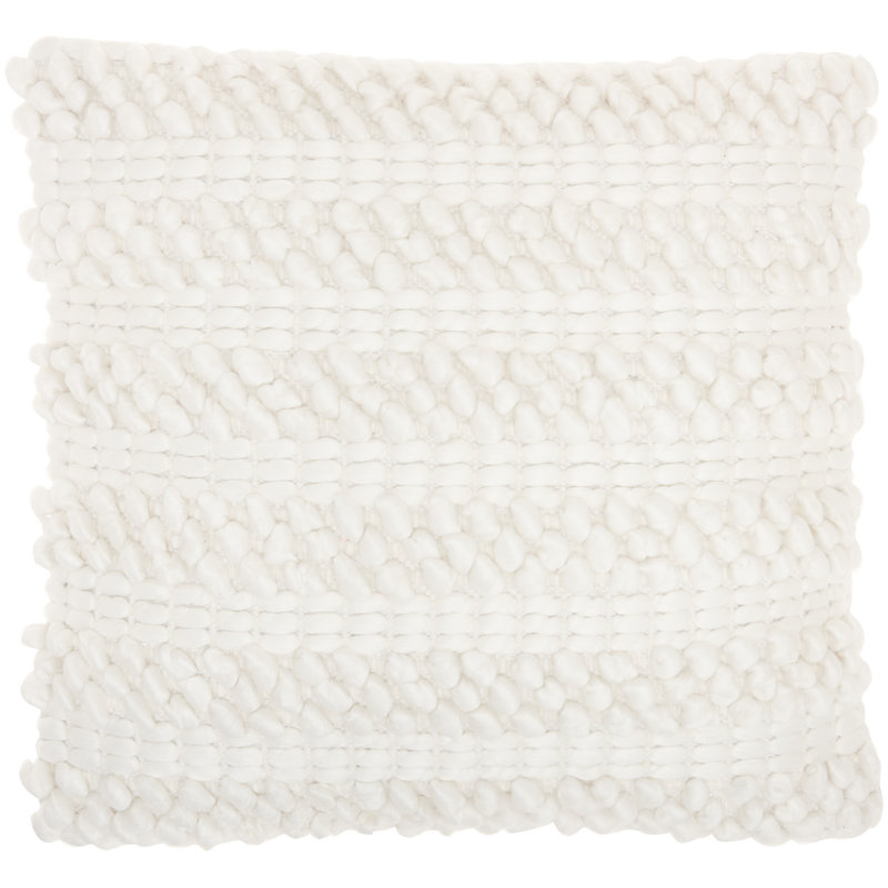 Woven Stripes Kids Square Throw Pillow 20" in White Cotton