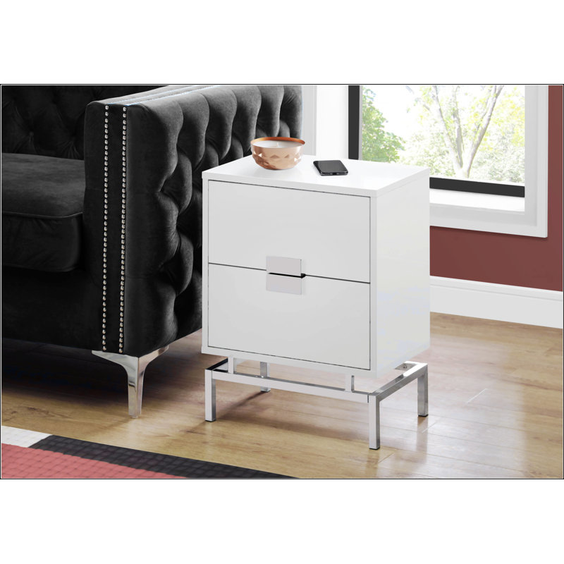 Table d'appoint avec structure en métal chromé, Blanc