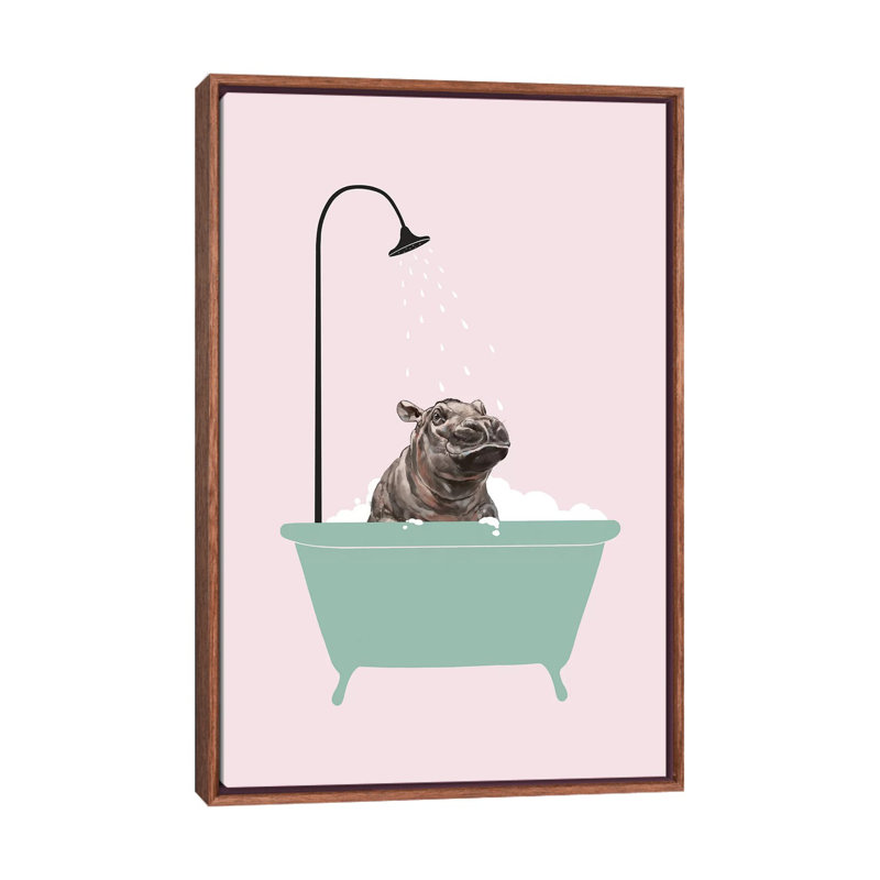 Hippopotame dans une baignoire, art encadré, H 48 po x l 32 po x P 1,5 po, Toile avec cadre en bois classique