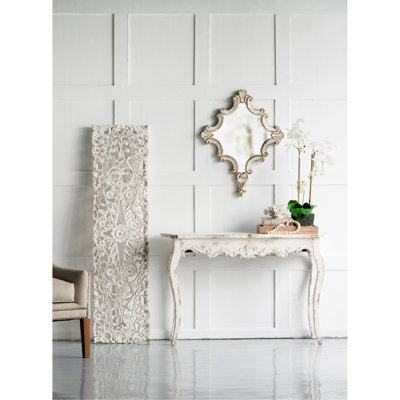 Artistic Bedroom, Living Room, Office, Entryway Decorative Mirror Accessory - 30" X 23.5" White Diamond Wood Feature Piece Quality & Glass